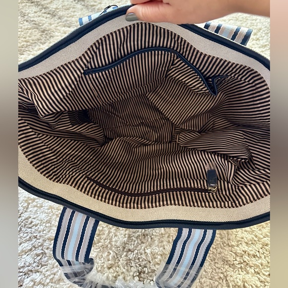 Cream Navy Blue Striped Everyday Canvas Tote Bag - Picture 3 of 7